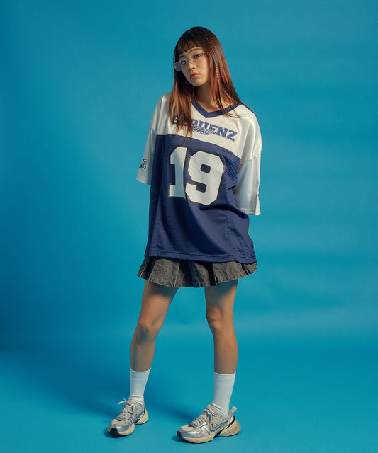 SQNZ FOOTBALL CLUB T-SHIRTS / ゲームシャツ 半袖 ブロークコア Vネック 刺繍 ネイビー