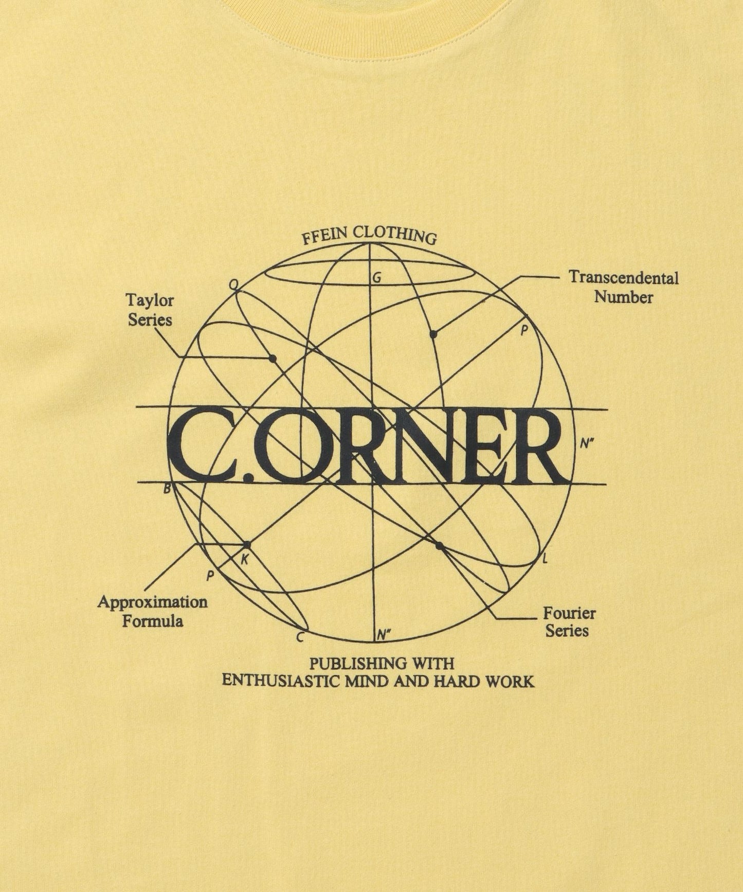 サークルアート線画プリントTシャツ / 男女兼用 レギュラーサイズ ワンポイント シンプル アートT イエロー