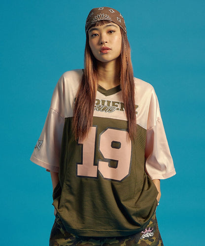 SQNZ FOOTBALL CLUB T-SHIRTS / ゲームシャツ 半袖 ブロークコア Vネック 刺繍 カーキ