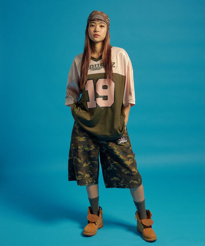 SQNZ FOOTBALL CLUB T-SHIRTS / ゲームシャツ 半袖 ブロークコア Vネック 刺繍 カーキ