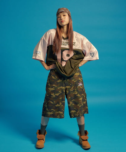 SQNZ FOOTBALL CLUB T-SHIRTS / ゲームシャツ 半袖 ブロークコア Vネック 刺繍 カーキ