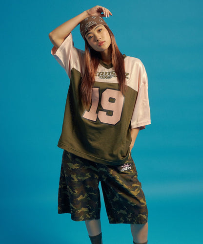 SQNZ FOOTBALL CLUB T-SHIRTS / ゲームシャツ 半袖 ブロークコア Vネック 刺繍 カーキ