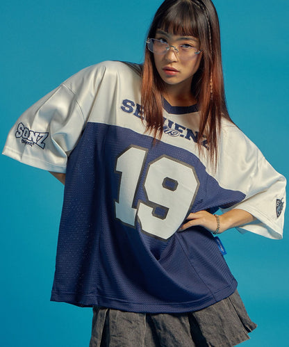 SQNZ FOOTBALL CLUB T-SHIRTS / ゲームシャツ 半袖 ブロークコア Vネック 刺繍 ネイビー