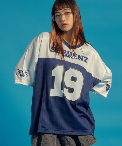 SQNZ FOOTBALL CLUB T-SHIRTS / ゲームシャツ 半袖 ブロークコア Vネック 刺繍 ネイビー