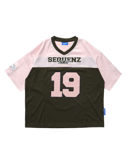 SQNZ FOOTBALL CLUB T-SHIRTS / ゲームシャツ 半袖 ブロークコア Vネック 刺繍 カーキ