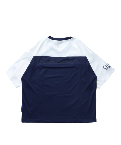 SQNZ FOOTBALL CLUB T-SHIRTS / ゲームシャツ 半袖 ブロークコア Vネック 刺繍 ネイビー