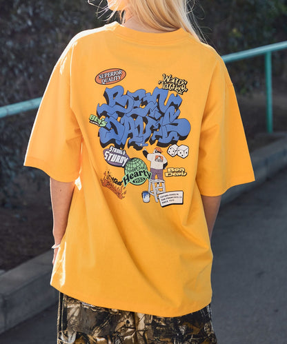 OVERLAP TEE / Tシャツ グラフィティ クルーネック オーバーサイズ ワンポイント イエロー