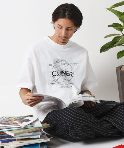 サークルアート線画プリントTシャツ / 男女兼用 レギュラーサイズ ワンポイント シンプル アートT ホワイト