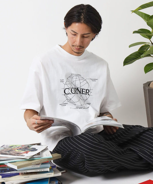 サークルアート線画プリントTシャツ / 男女兼用 レギュラーサイズ ワンポイント シンプル アートT ホワイト