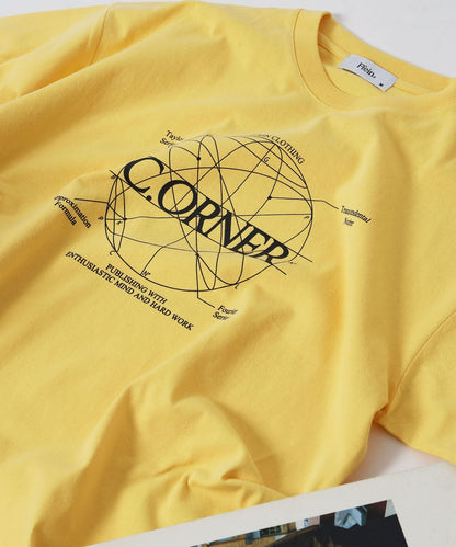 サークルアート線画プリントTシャツ / 男女兼用 レギュラーサイズ ワンポイント シンプル アートT イエロー