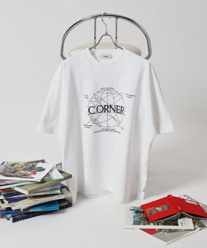 サークルアート線画プリントTシャツ / 男女兼用 レギュラーサイズ ワンポイント シンプル アートT ホワイト