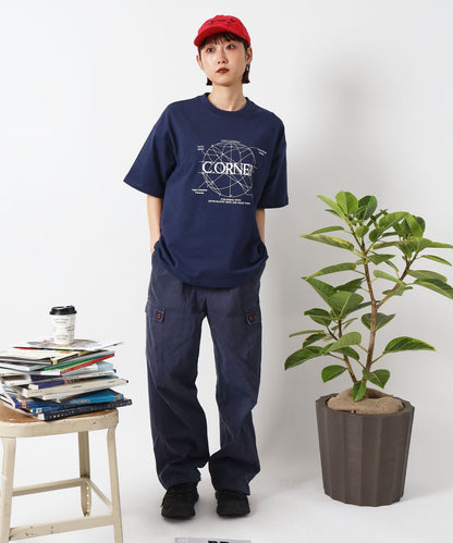 サークルアート線画プリントTシャツ / 男女兼用 レギュラーサイズ ワンポイント シンプル アートT ネイビー