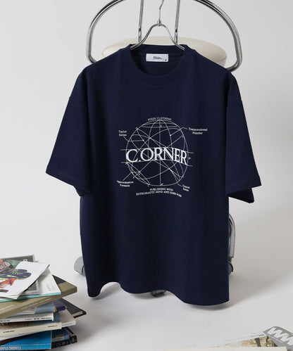 サークルアート線画プリントTシャツ / 男女兼用 レギュラーサイズ ワンポイント シンプル アートT ネイビー