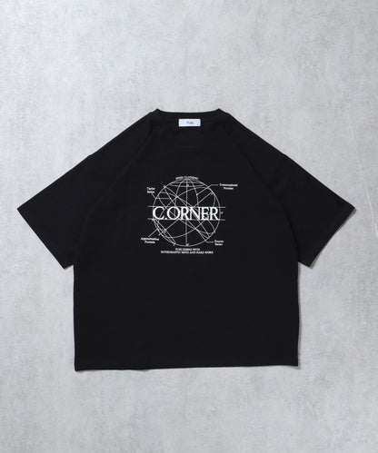 サークルアート線画プリントTシャツ / 男女兼用 レギュラーサイズ ワンポイント シンプル アートT ブラック