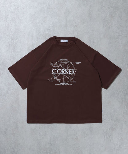 サークルアート線画プリントTシャツ / 男女兼用 レギュラーサイズ ワンポイント シンプル アートT ブラウン