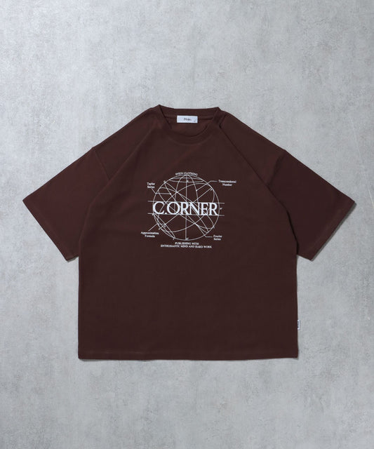 サークルアート線画プリントTシャツ / 男女兼用 レギュラーサイズ ワンポイント シンプル アートT ブラウン