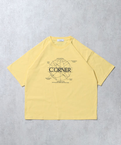 サークルアート線画プリントTシャツ / 男女兼用 レギュラーサイズ ワンポイント シンプル アートT イエロー