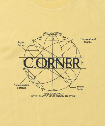 サークルアート線画プリントTシャツ / 男女兼用 レギュラーサイズ ワンポイント シンプル アートT イエロー