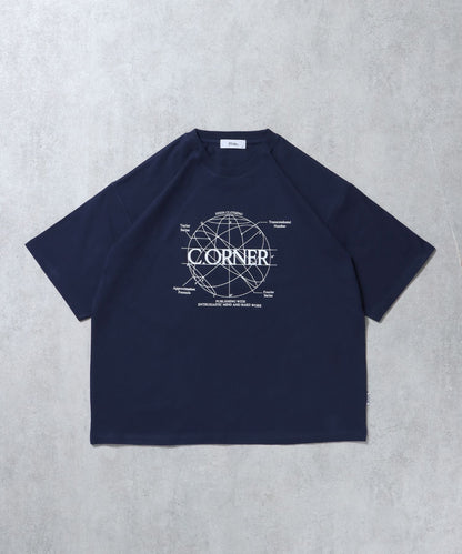 サークルアート線画プリントTシャツ / 男女兼用 レギュラーサイズ ワンポイント シンプル アートT ネイビー