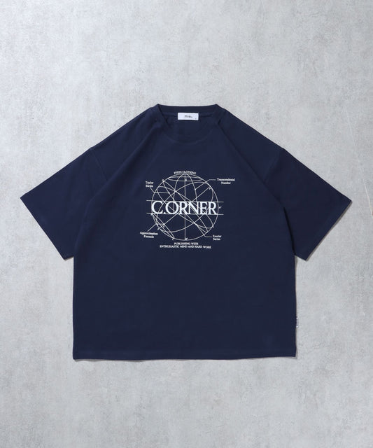 サークルアート線画プリントTシャツ / 男女兼用 レギュラーサイズ ワンポイント シンプル アートT ネイビー